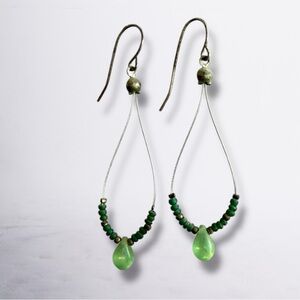 Green Teardrop Bead Wire Drop Earrings